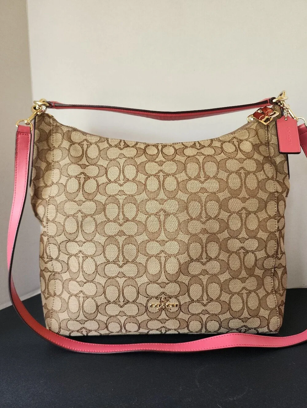 Coach Celeste Signature 2Way Hobo With Pink Trim, EUC, 2016, $375 MSRP
